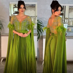 Customized S Draped Beading Feather Cocktail Party A-line V-neck Bespoke Occasion Gown Long Dresses