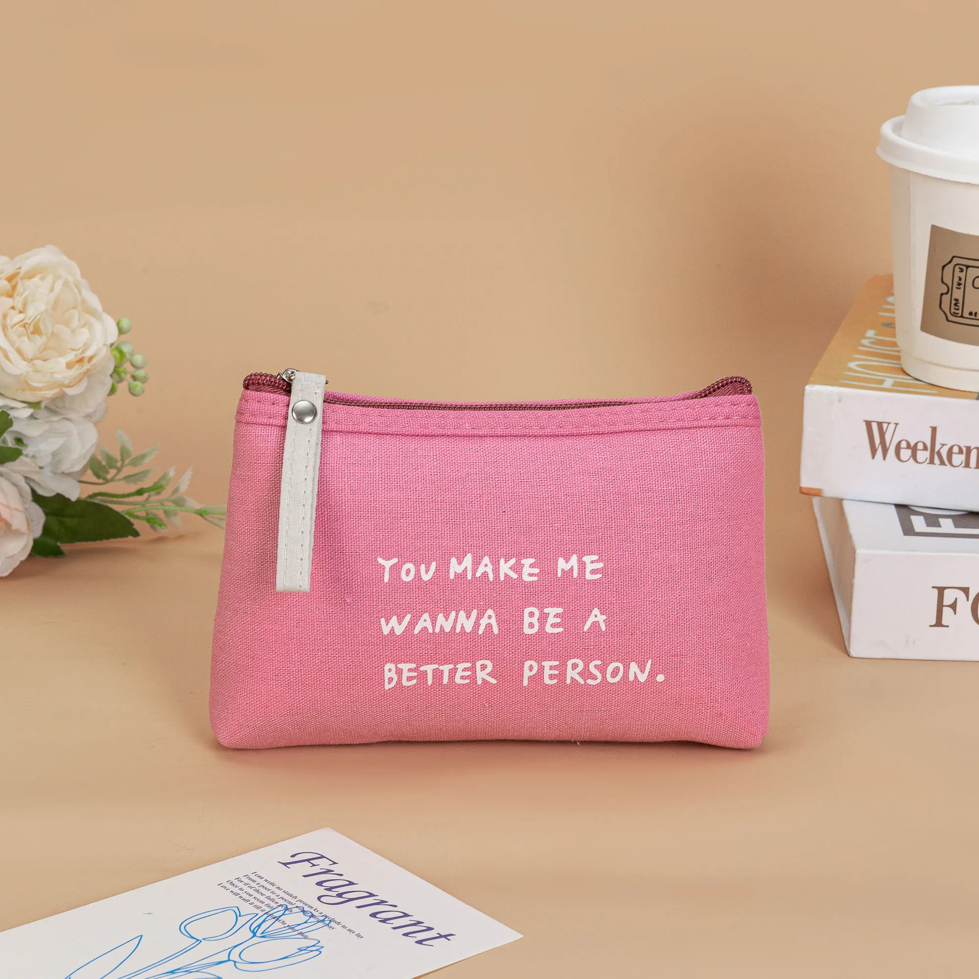 Three piece multifunctional fashionable canvas letter makeup bag Fabric Zipper Handbag Modern minimalist style change phone bag