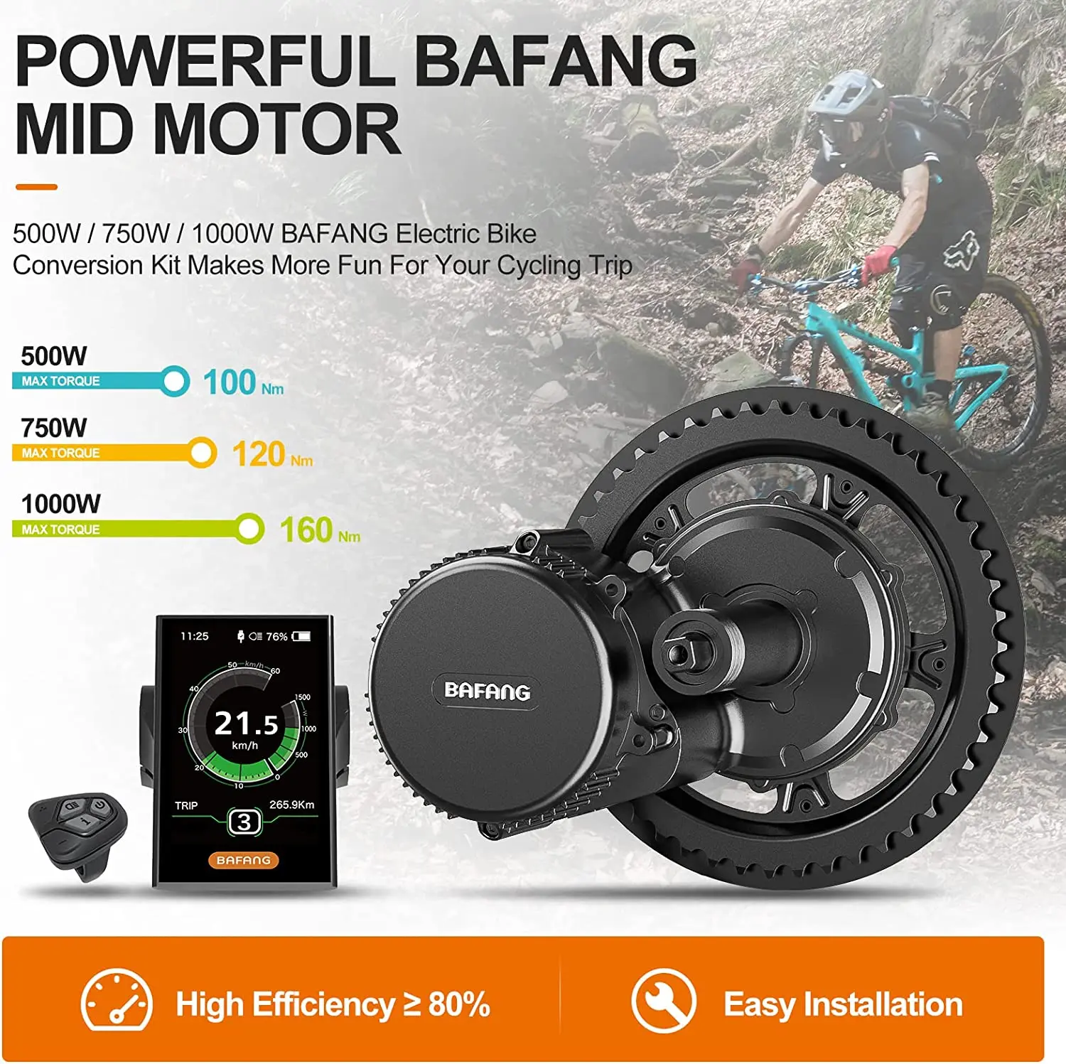 BAFANG Mid Drive Motor Kit 48V 750W 500W Mid Mount Electric Bike Conversion Kit with 13Ah 20Ah Battery & Display for BB68-73mm