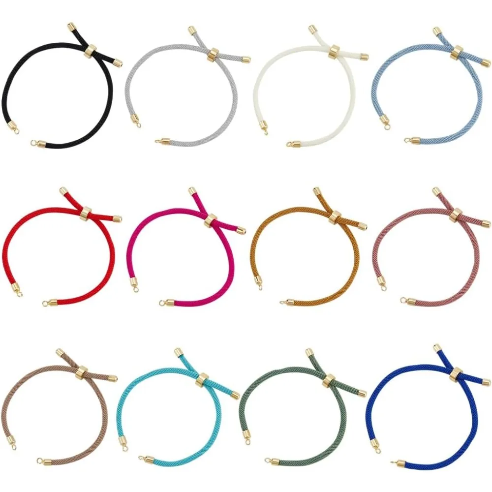 12Pcs 12 Colors Slider Bracelets Nylon Cord Chain Link Bracelet with Brass Findings Adjustable Bracelet Chains for Jewelry