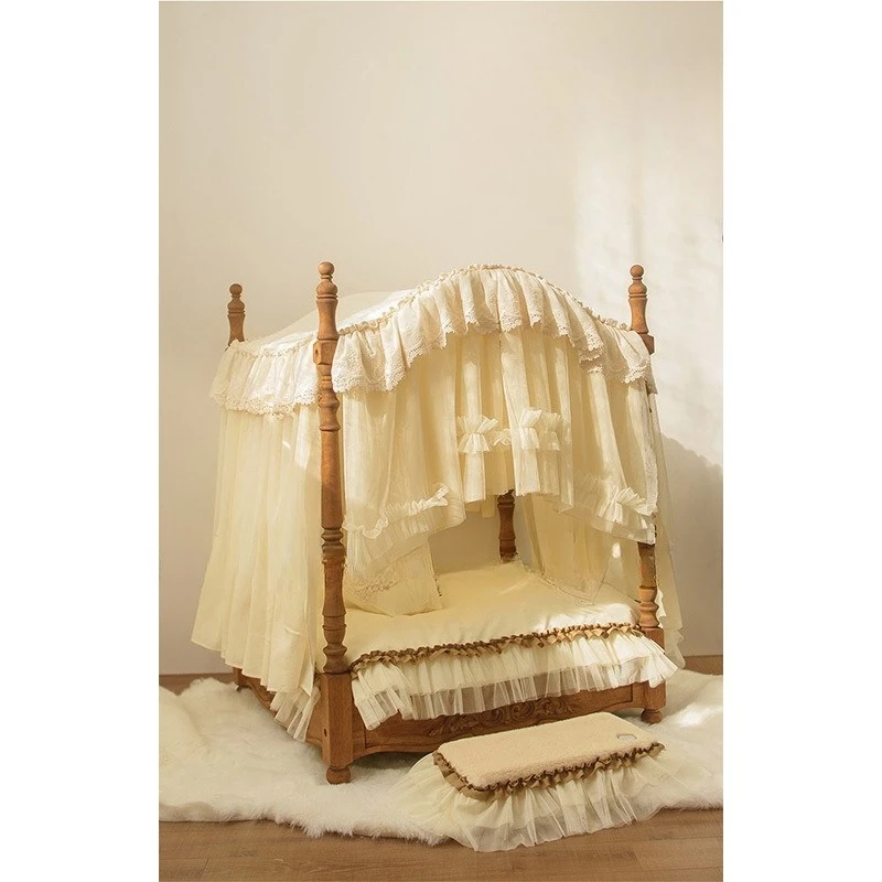 Pet bed solid wood dog princess bed, European retro Danish small bed