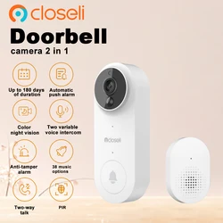 Closeli BR100PB2 Doorbell 3.6MM Two-way Talk Two Variable Voice Color Night Vision Anti-tamper Alarm PIR Long Standby Time