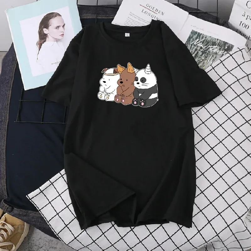 Bear Simple Ladies Print T-Shirt Y2k Clothes Top Black White T Shirt Streetwear Clothing Women Blouse Female Summer Short Sleeve