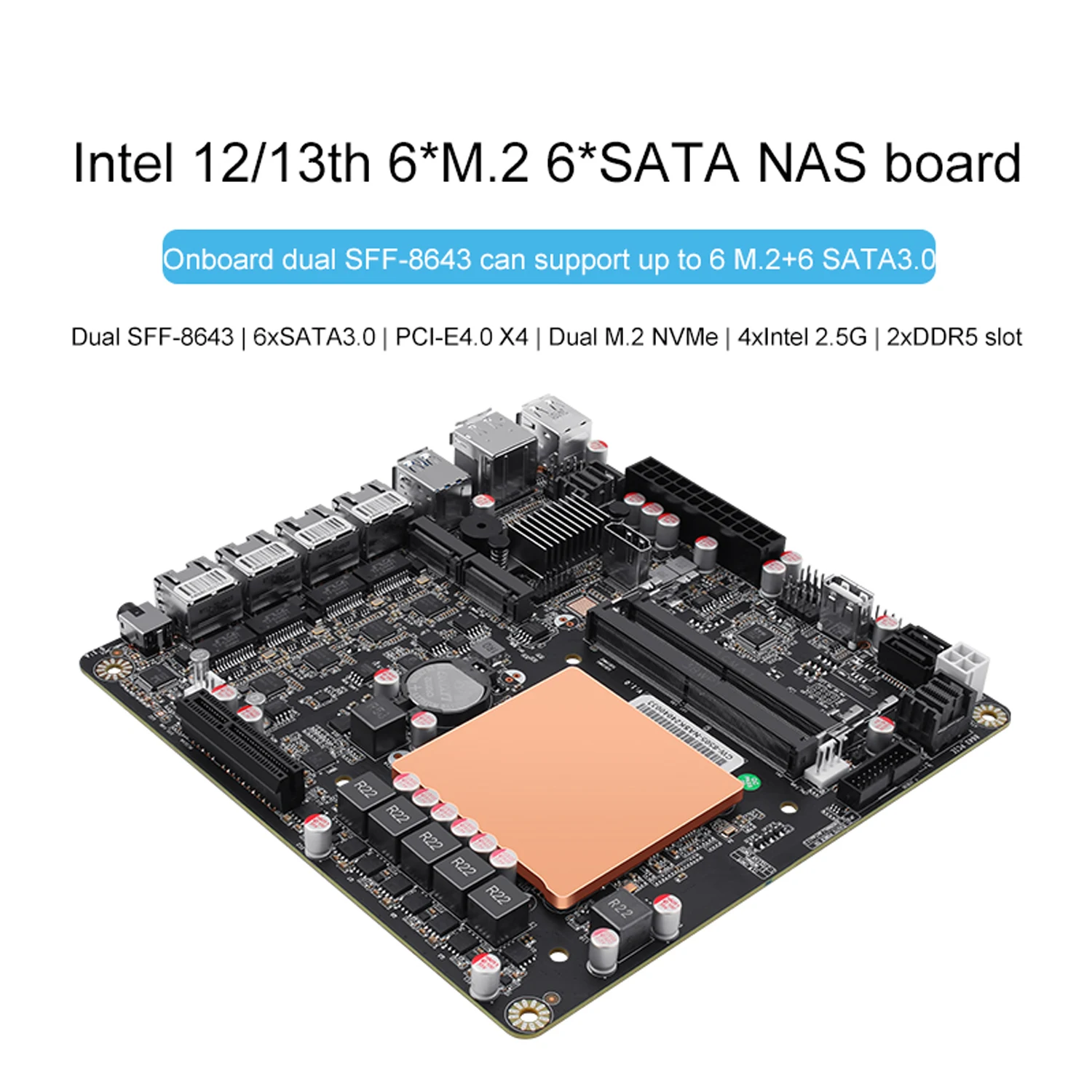 i5-12450H 6-Bay NAS Motherboard Pentium 8505 Max 6*NVMe 6*SATA3.0 PCI-E X4 Mini ITX Board 4*Intel i226-V 2.5G 2*DDR5 NAS Board