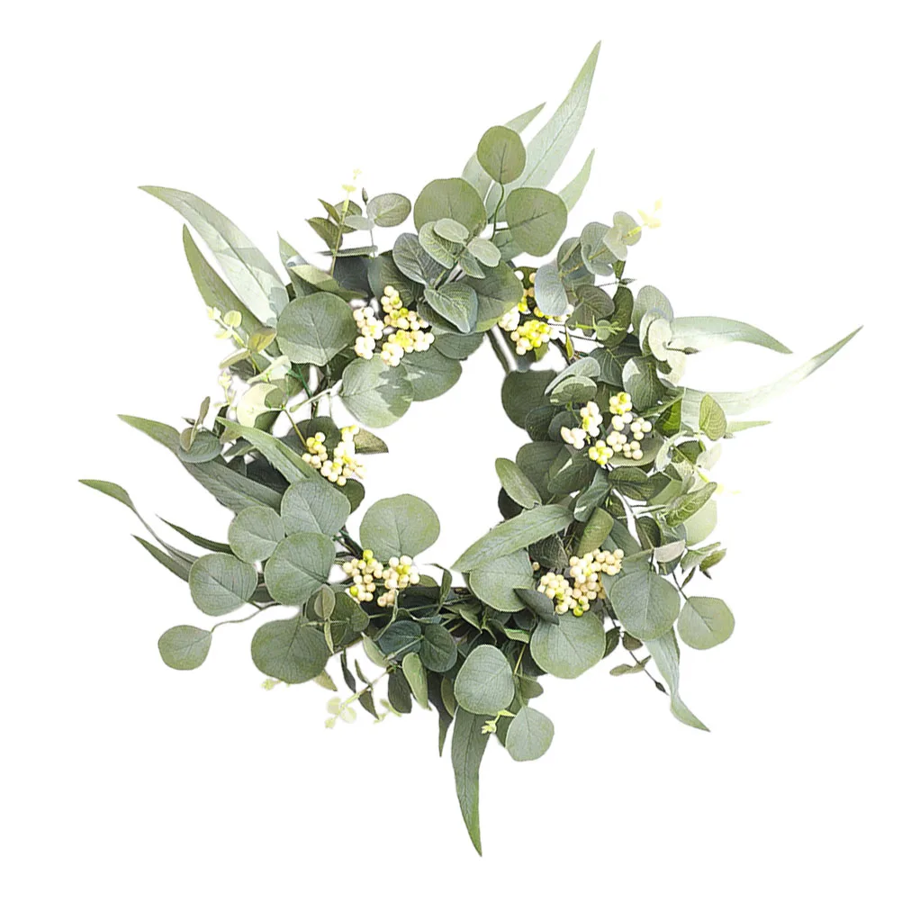 

Artificial nament Wall Hanging Eucalyptus Wooden Plastic Christmas Birthday Simulation Wreath Vivid Leaf Wreath