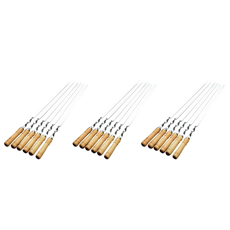 

18Pcs 55Cm BBQ Skewers Long Handle Shish Kebab Barbecue Grill Stick Wood BBQ Fork Stainless Steel Outdoors Grill Needle