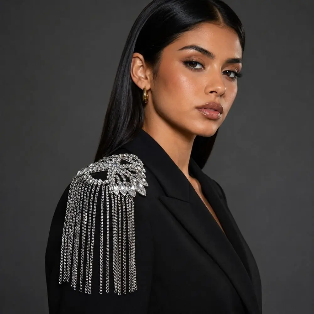 Rhinestone Shoulder Epaulets Sparkly AB Crystal Exaggerated Shoulder Applique Fringe Lightweight Rhinestone Epaulets Prom Party