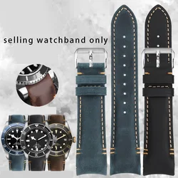 Cowhide Wristband for Tudor Blue Bay Little Red Flower Collar Submersible FXD Series Bracelet Soft Leather Watch Strap 22mm belt