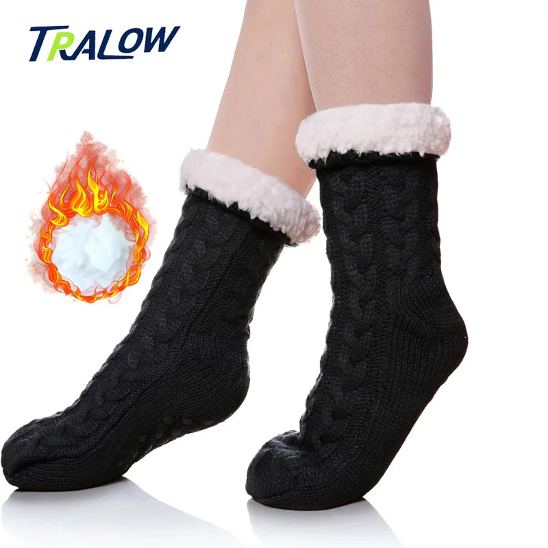 

TRALOW Ultra-Thick Fleece-Lined Socks for Men and Women,Winter Cold weather Sleeping Floor with Anti-Slip Design,Adult Warmth