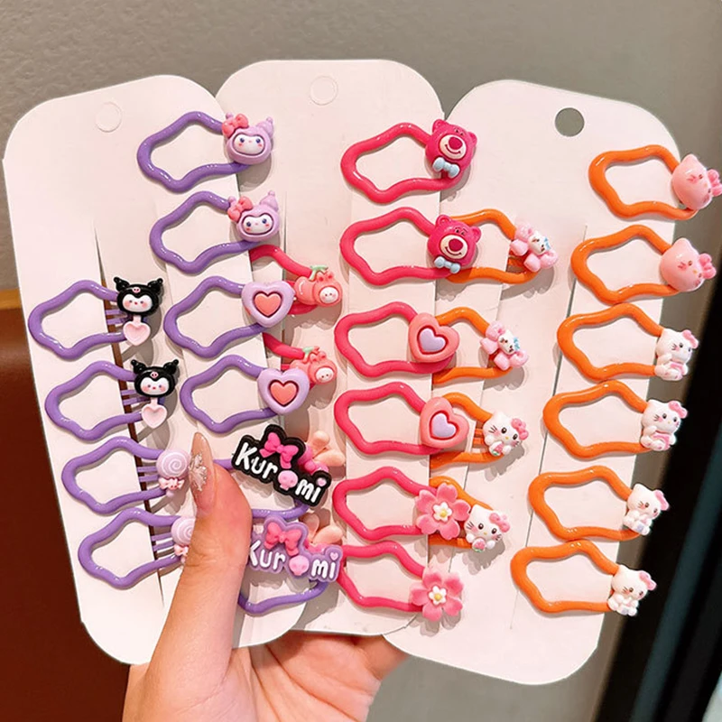 10Pcs/set Cute Sanrio Hello Kitty Hairpin Cartoon Kuromi Cinnamoroll Girl&Child Side Bangs Clips Hair Accessories Holiday Gifts