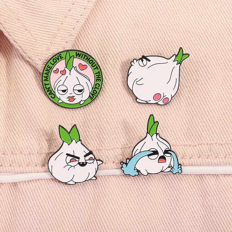 Cant Make Love Without The Clove Enamel Pin Funny Garlic Cries Veggie Garlic Pun Brooches Lapel Badge Jewelry Gift for Friends