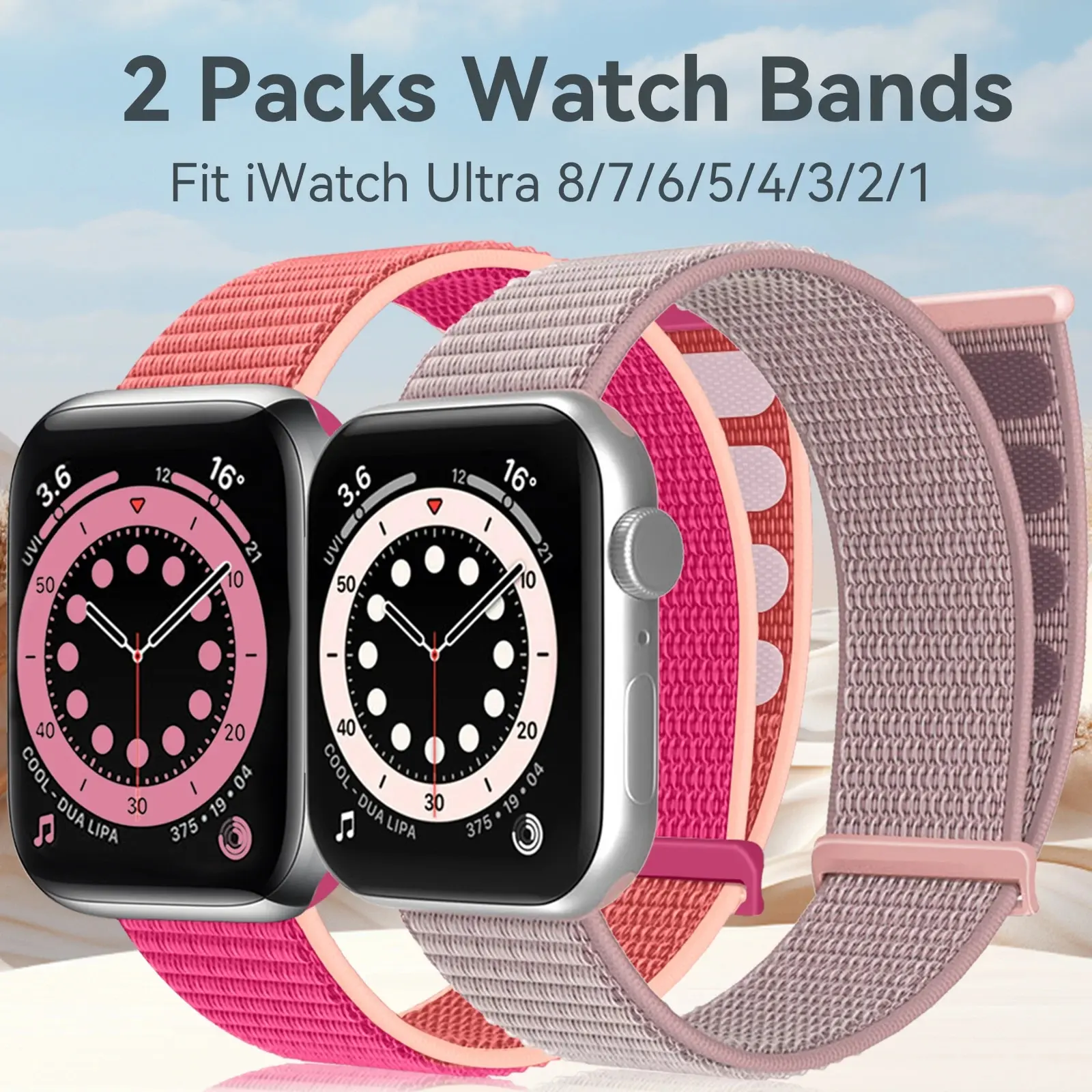 2 Packs Nylon Bands Compatible with Apple Watch 38mm 40mm 41mm 42mm 44mm 45mm 49mm for IWatch Series 9/8/7/6/5/4/3/2