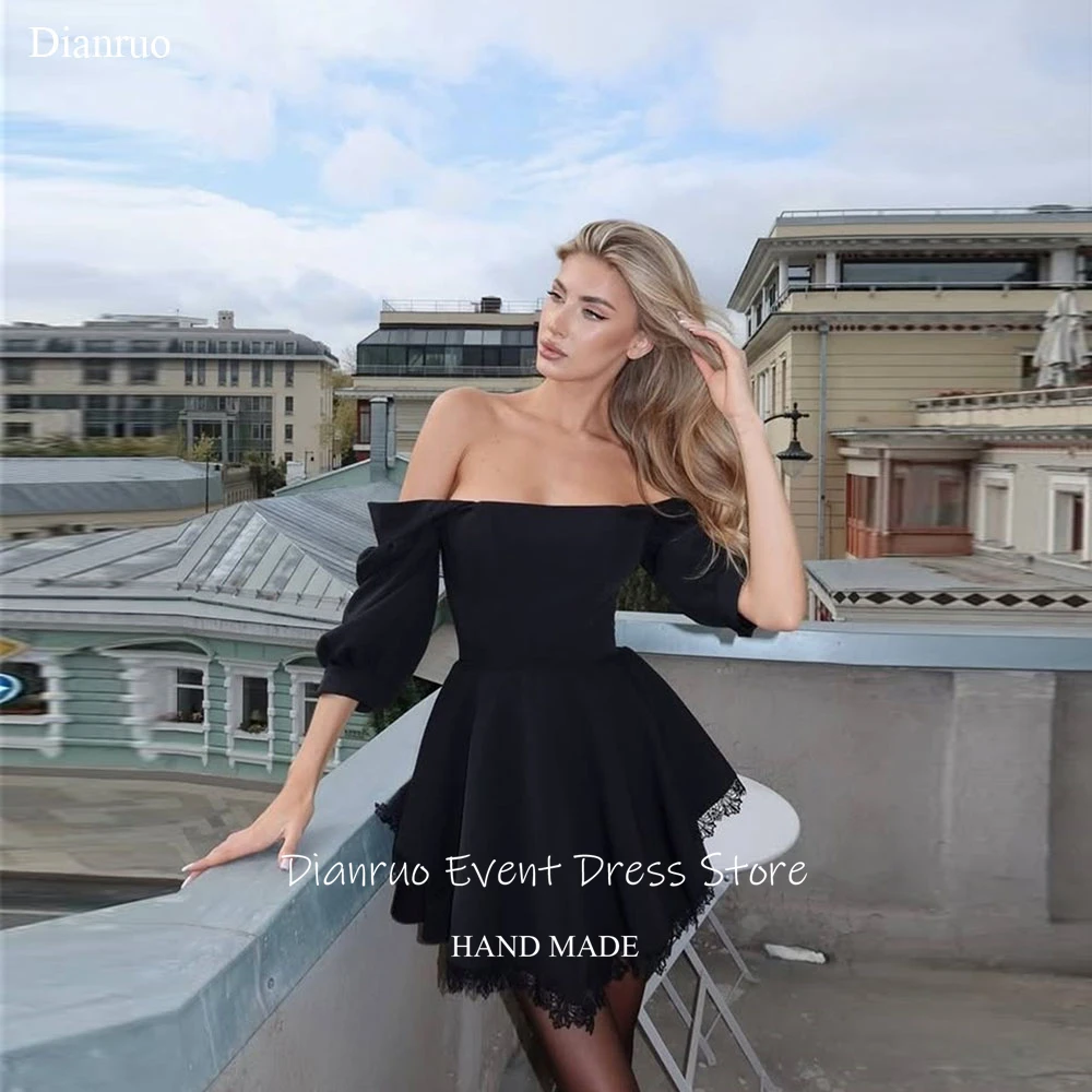 Dianruo A-Linie-Abschlussballkleider mit Spitzenbesatz, schulterfreies Mini-Abschlussballkleid, Puffärmel, Pfleger Ärmel, Giren Mohamedе Amatico
