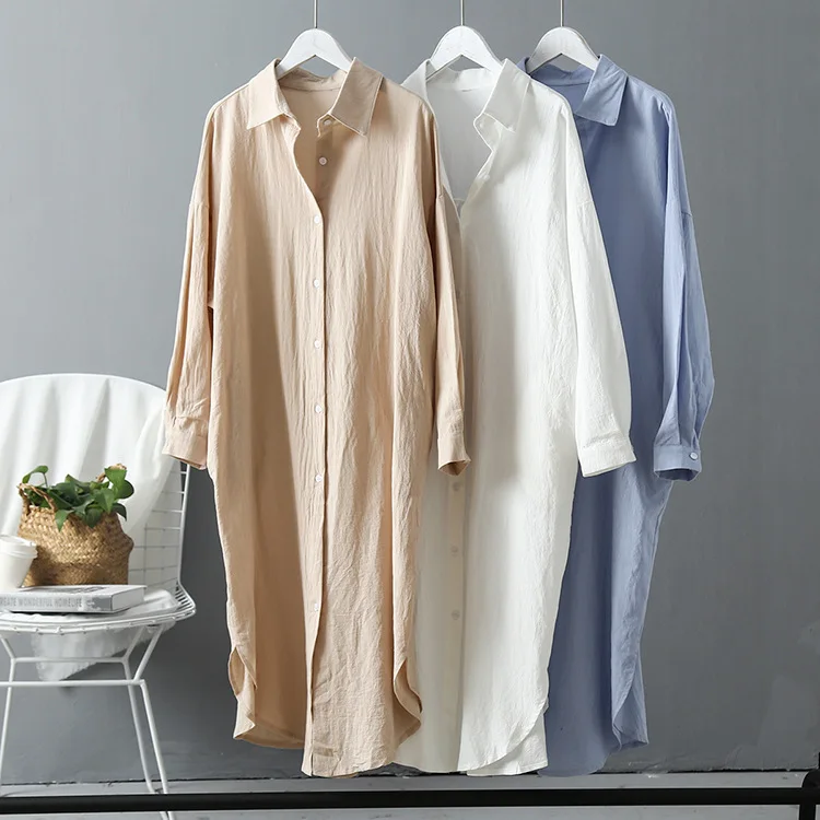 

Mid Length Cotton Linen Shirt for Women, Loose Casual Top, Korean Version, Sun Proof Shirt, New Jacket