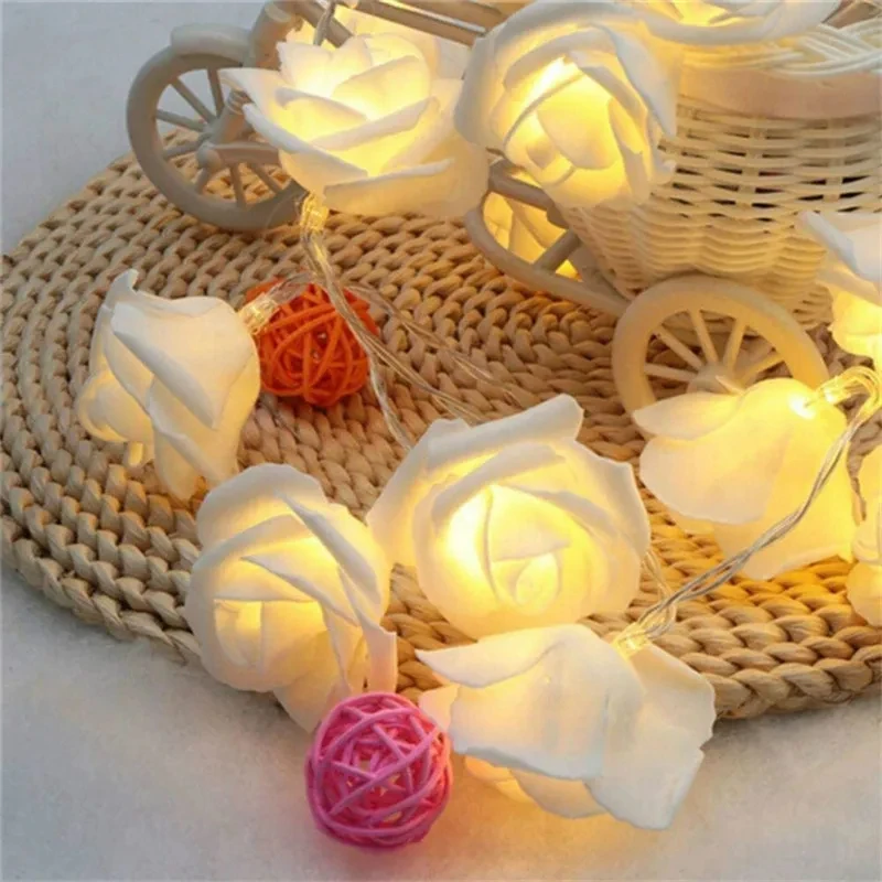 Rose Flower String Lights Battery Operated Foam Rose Fairy Garland Light for Home Bedroom Wedding Valentine\'s Day