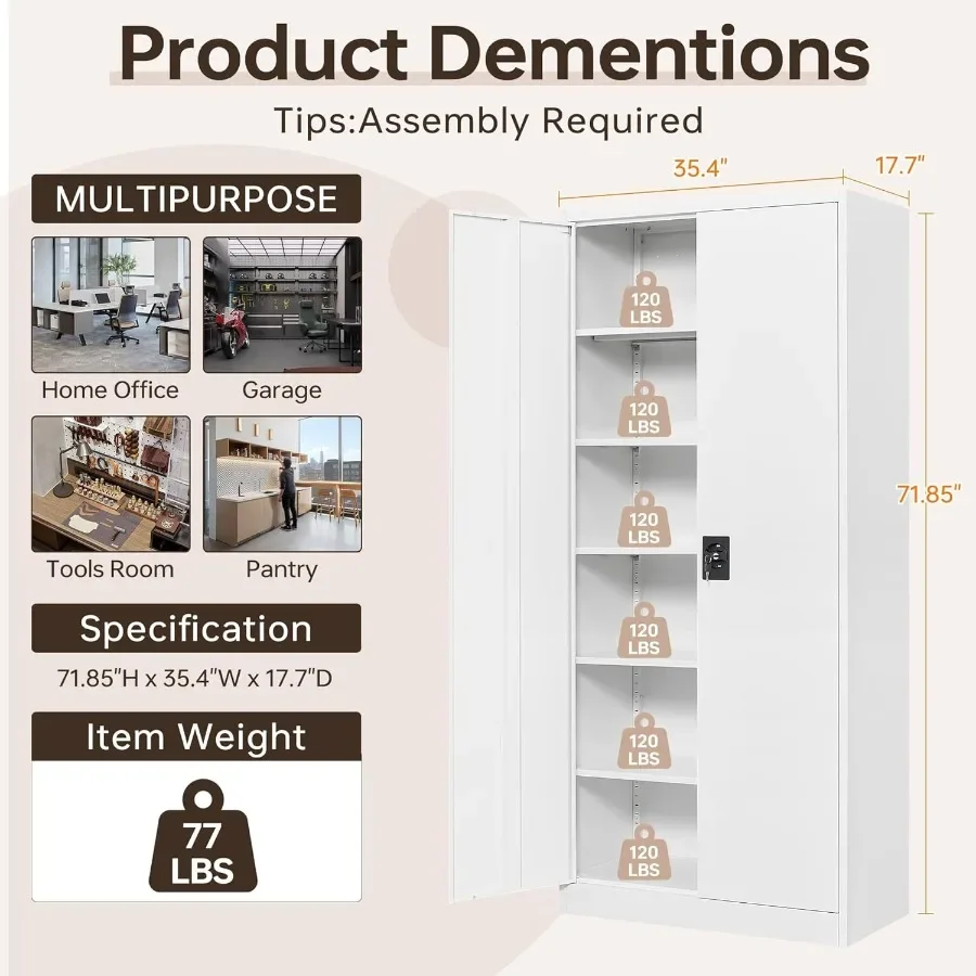 خزائن تخزين جراج معدنية مع قفل 72 خزانة أدوات طويلة مع بابين و5 أرفف قابلة للتعديل قفل خزائن المرآب وL #2