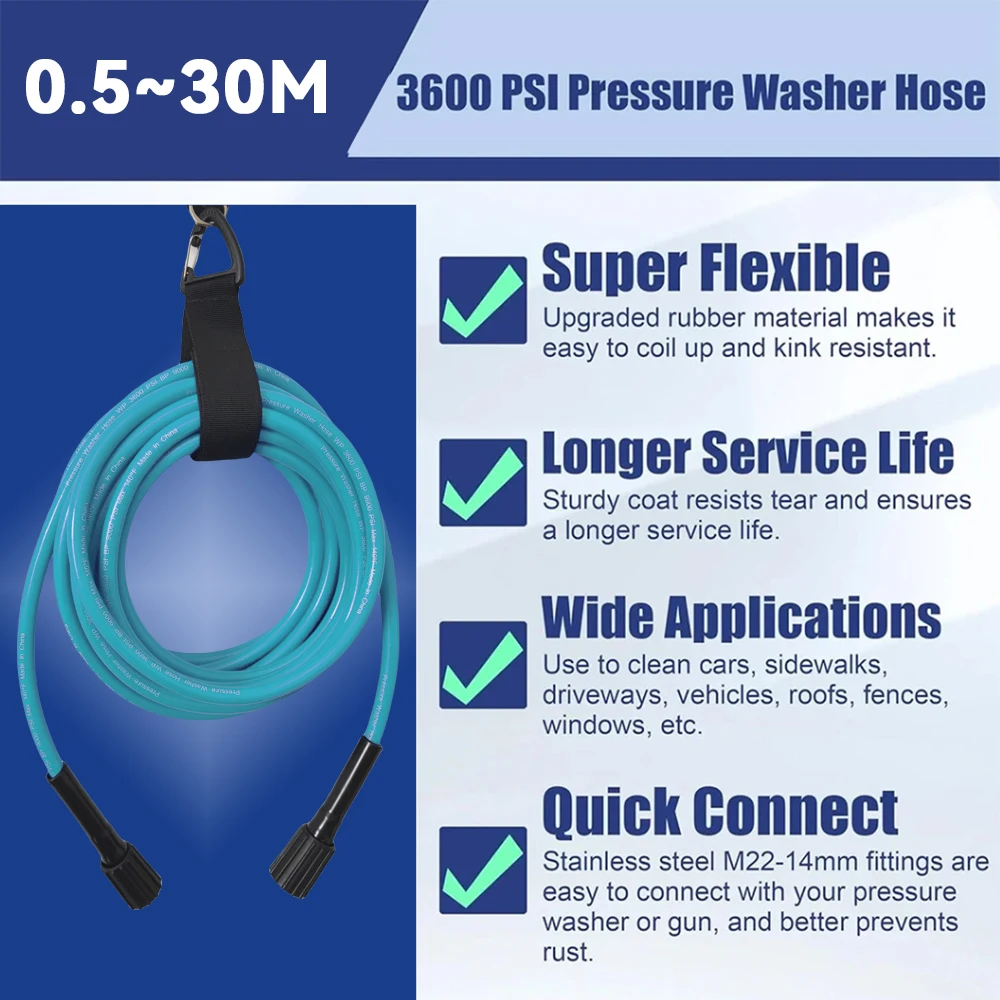 0.5~30M Ultra Flexible Anti Twist Power Cleaning Hose,Car Wash Pipe,High-Pressure Cleaning Machine Hose,For Lavor/ Vax