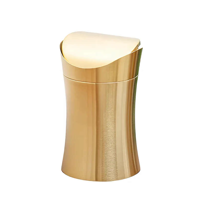

304 Mini Countertop Brushed Stainless Steel Swing Lid Trash Can Set, 1.5 L / 0.40 Gal,Desktop black and gold trash can