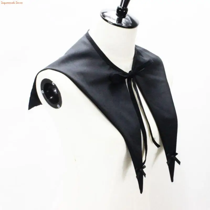 Q5WE Vintage Gothic Women Detachable Black False Collar Pointed for Triangle Bow Neck