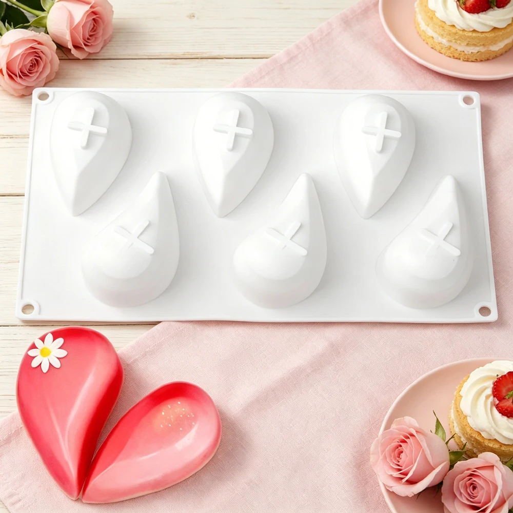 6‑Cavity Combined Heart Silicone Mold Valentine's Day Wedding Love Heart Chocolate Dessert Pudding Baking Mold DIY Candle Mold