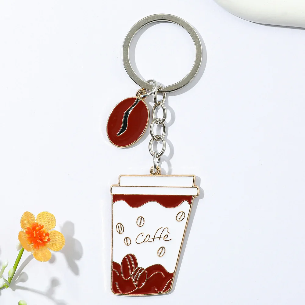 LLavero de taza de café bonito, llavero creativo con colgante de grano de café tostado para mujer, adorno para bolso, llavero de coche, accesorios de tienda, regalo
