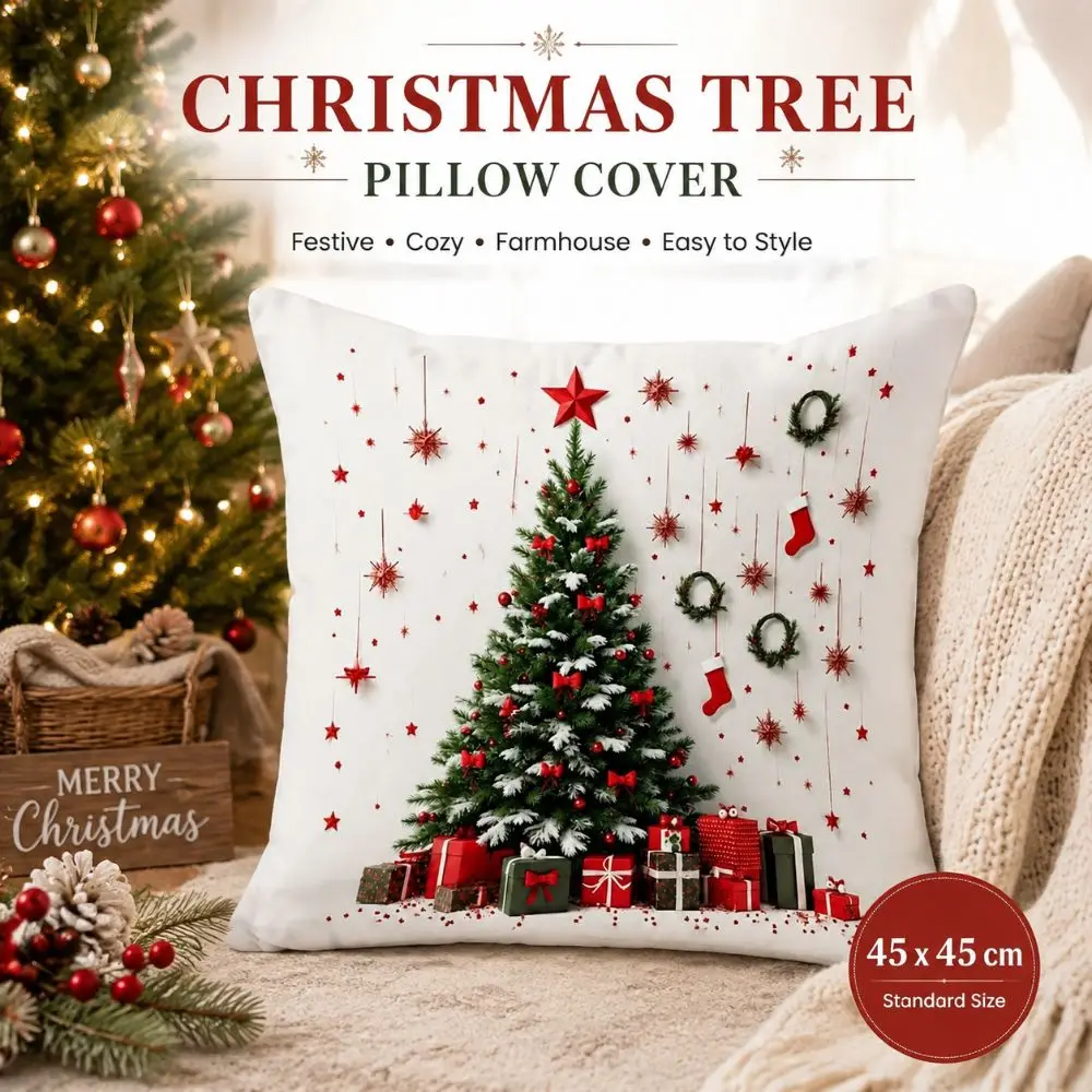 1/2Pcs 45x45cm Christmas Tree Pillowcase 2D Flat Non-Embroidered Xmas Pillow Cover Holiday Decorative Pillow Living Room Decor