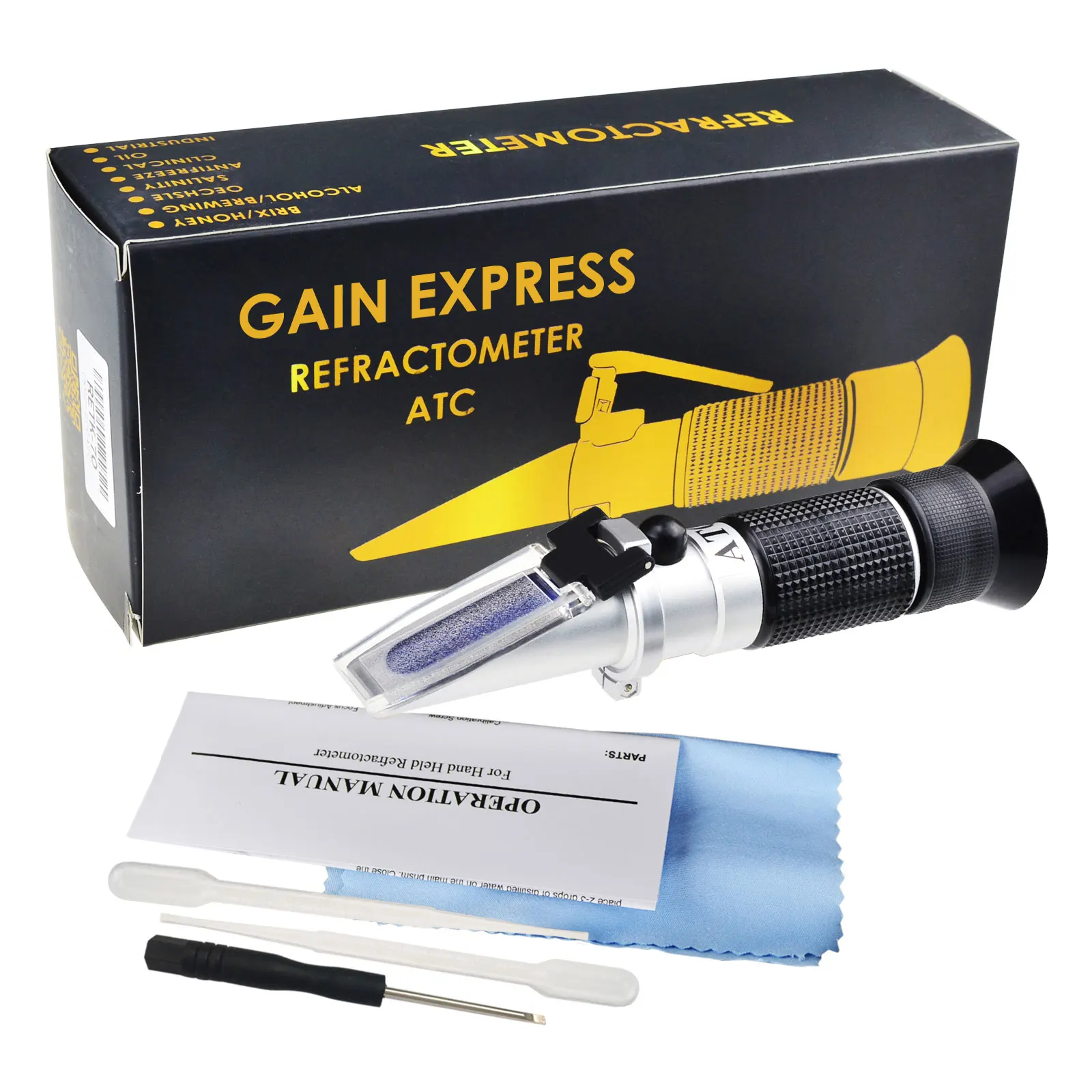 3in1 Honey Refractometer 58-90%/12-27%/38-43Be\' Brix Moisture Baume Tester Meter ATC Test Kit With Calibration Oil And Block