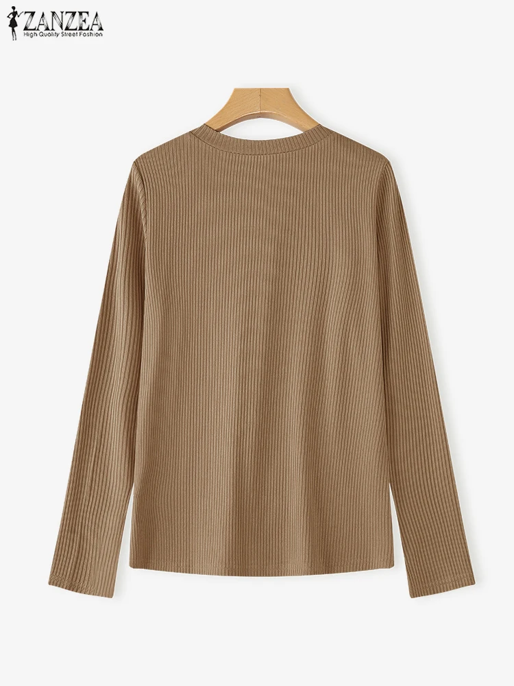 2025ZANZEA Frauen Mode Gestrickte Pullover Elegante Jumper Herbst V-ausschnitt Strickwaren Strickjacke Casual Solide Lose Pullover Jumper