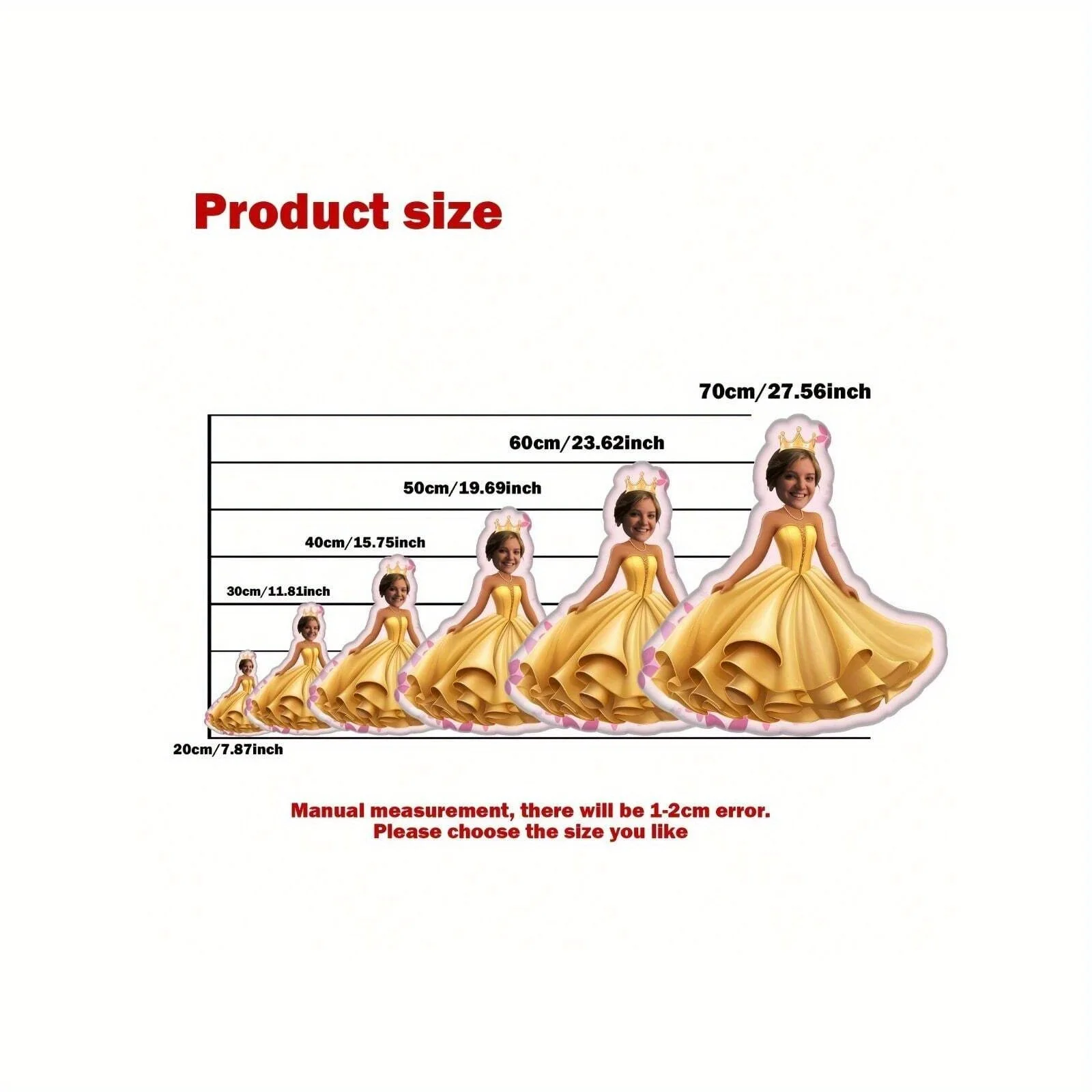 Elegant Style _ Customizable Yellow Princess Dress Photo Pillow Double sided Personalized 3D Face and Body for Boyfriend