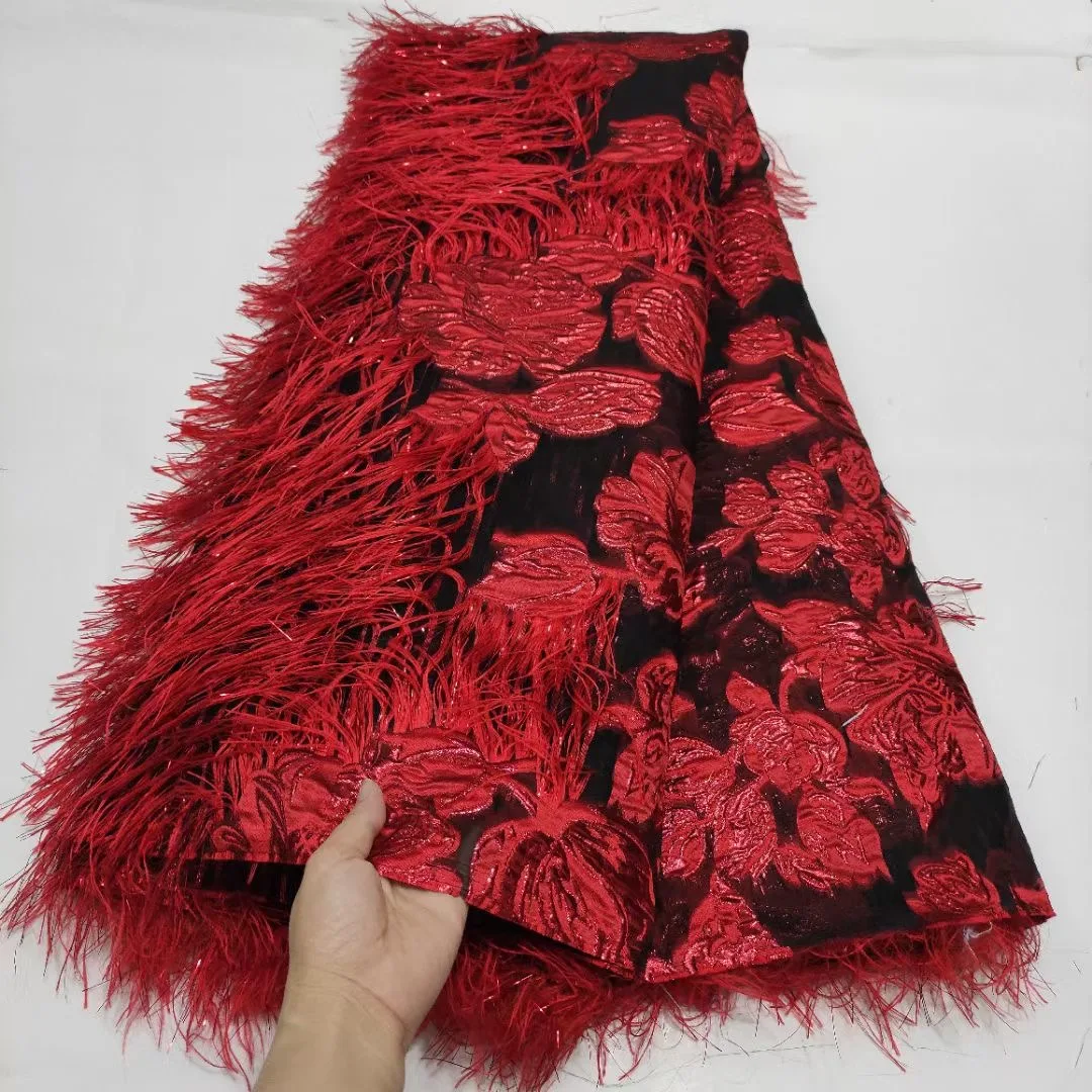 2023 Latest Feather Jacquard Lace Fabric High Quality African Brocade Tulle Lace French Lace Fabric for Nigerian Party PHD21143