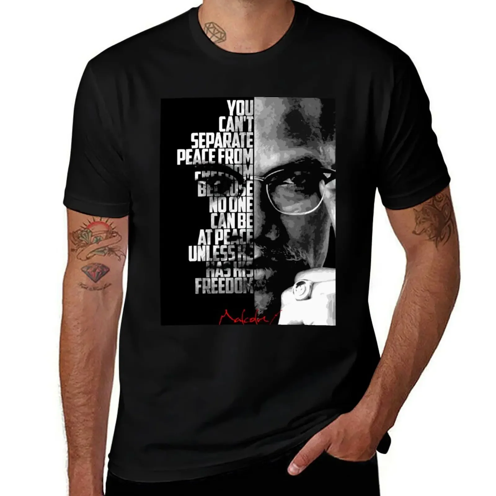 

Black and white Malcolm X quote poster T-Shirt anime t shirts Short sleeve tee shirts graphic tee Men's clothing