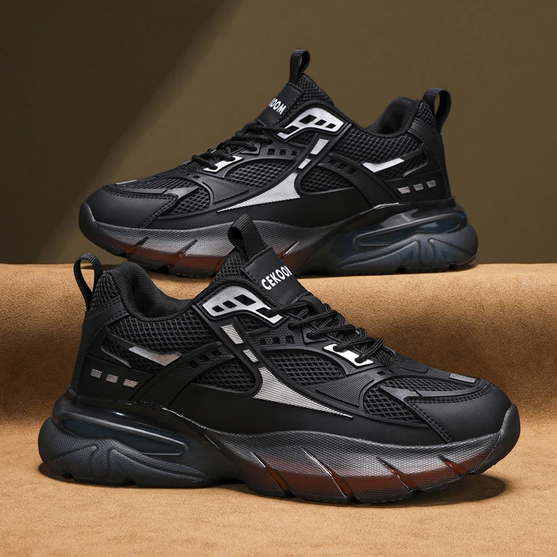

Новая повседневная обувь, четырехсезонная обувь, мужские черные кроссовки, кроссовки для папы, универсальная толстая подошва