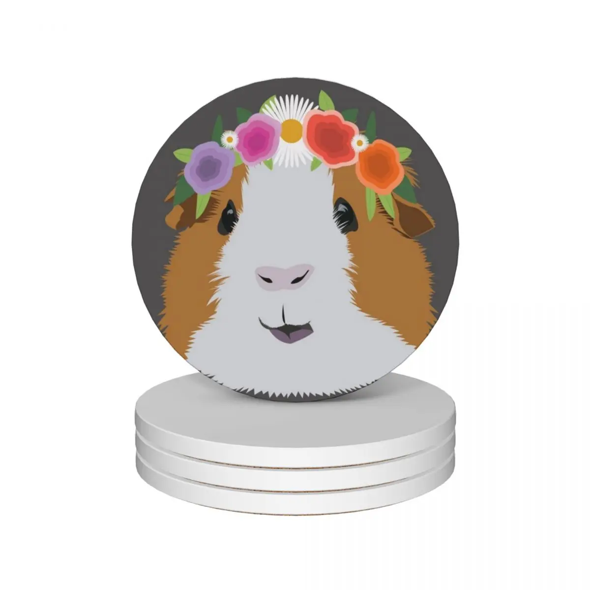 Flower Crown Guinea Pig Ceramic Coasters (Set of 4) for table cup holder Coasters