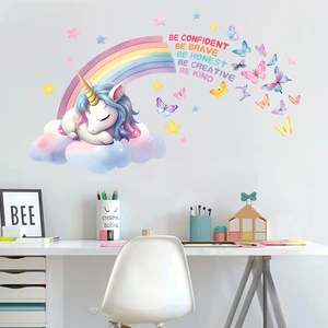 1 Buah Stiker Dinding Bohemian Nordik Pola Unicorn Pelangi Bahasa Inggris Inspirasional untuk Dekorasi Rumah dan Kecantikan Dinding 10 stiker dinding nordik penjualan terbaik - №