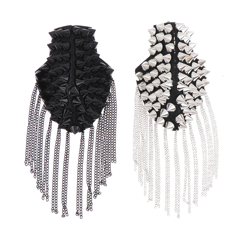 1PCS Fashion Shoulder Epaulets Vintage Spike Rivet Tassel Epaulet Shoulder Boards Badge Brooches Women Men Clothing Accessories