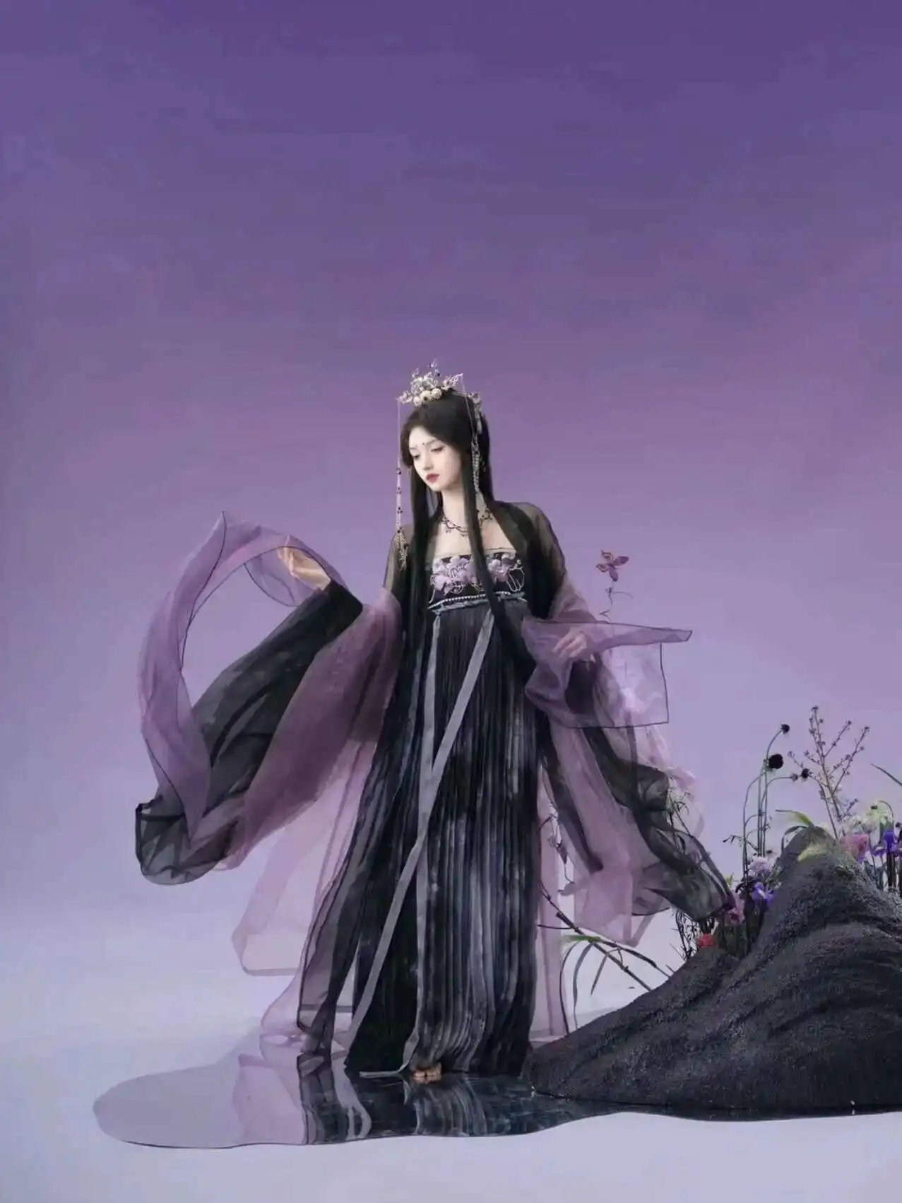 Fragante como siempre, nueva falda confuciana hasta el pecho estilo Tang de té de Camelia negra Hanfu para mujer con bordado inmortal grande