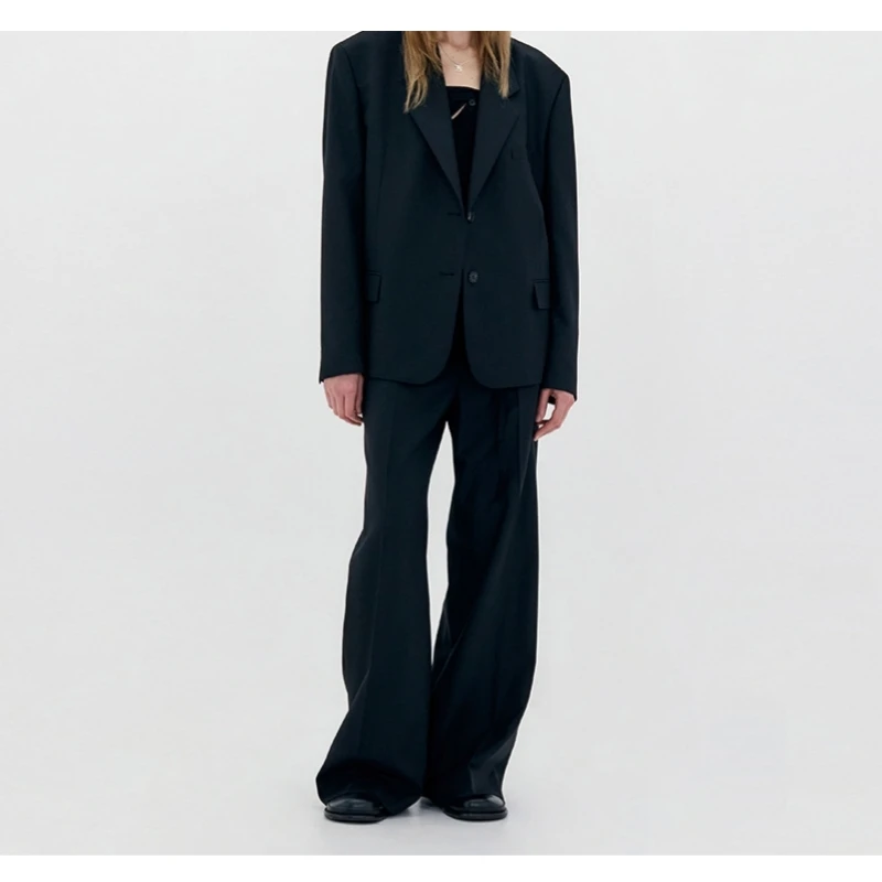 25 سنة الربيع والخريف المرأة الجديدة فضفاضة واسعة الكتف تصميم فريد من نوعه الصوف بسيط تنوعا معطف البدلة