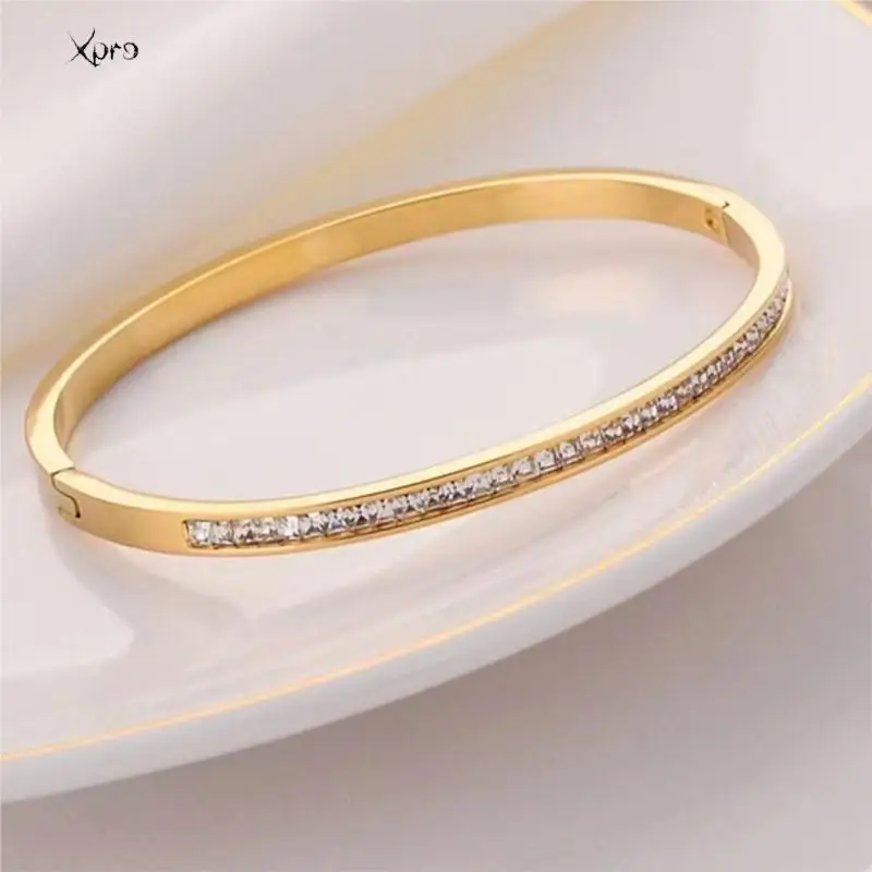 Xpro Ins Style Stainless Steel Bracelet Jewelry Inlaid Cubic Zircon Bracelet Bangles for Women Waterproof Trendy Christmas Gift