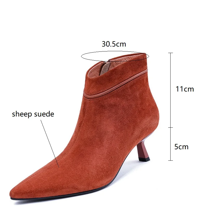 2023 Autumn Women Boots Pointed Toe High Heel Boots for Women Fashion Ankle Boots Sheep Suede Winter Boots Women Zapatos Mujer