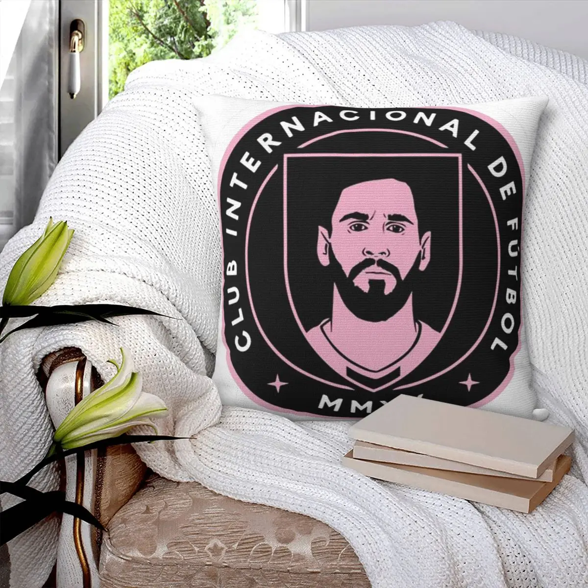 Messi ,Inter Miami Square Pillowcase Pillow Cover Polyester Cushion Decor Comfort Throw Pillow for Home Sofa