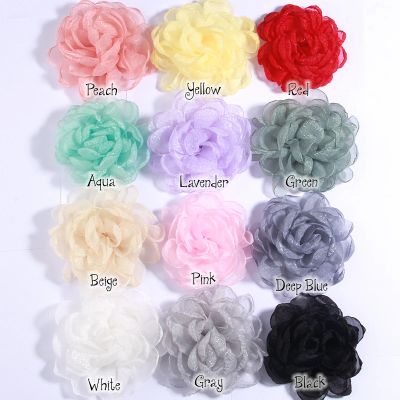 5Pcs 9.5CM Handmade Large Chiffon Fabric Artificial Flowers For Wedding Invitation Burn Edge Flower For Dress Craft Projects