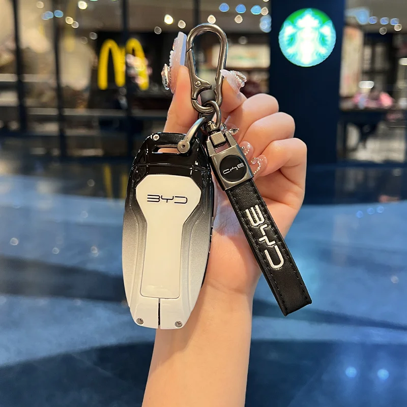 سبائك الزنك جديد حافظة مفاتيح السيارة الجلدية غطاء قذيفة فوب ل BYD أغنية زائد Atto 3 Han EV DM تشين ختم دولفين واقية السيارات المفاتيح #2