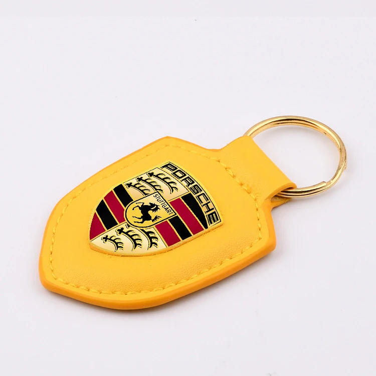 LLavero de cuero con escudo para coche, colgante de regalo para Porsche Panamera Macan Boxster Cayman Cayenne 911 718, accesorios para llavero