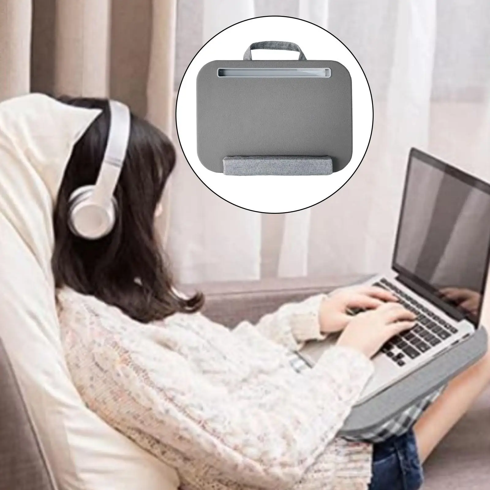 Laptop Lap Desk Computer Table with Tablet Slot Portable Laptop Desk with Cushion with Wrist Pad for Home Office Traveler