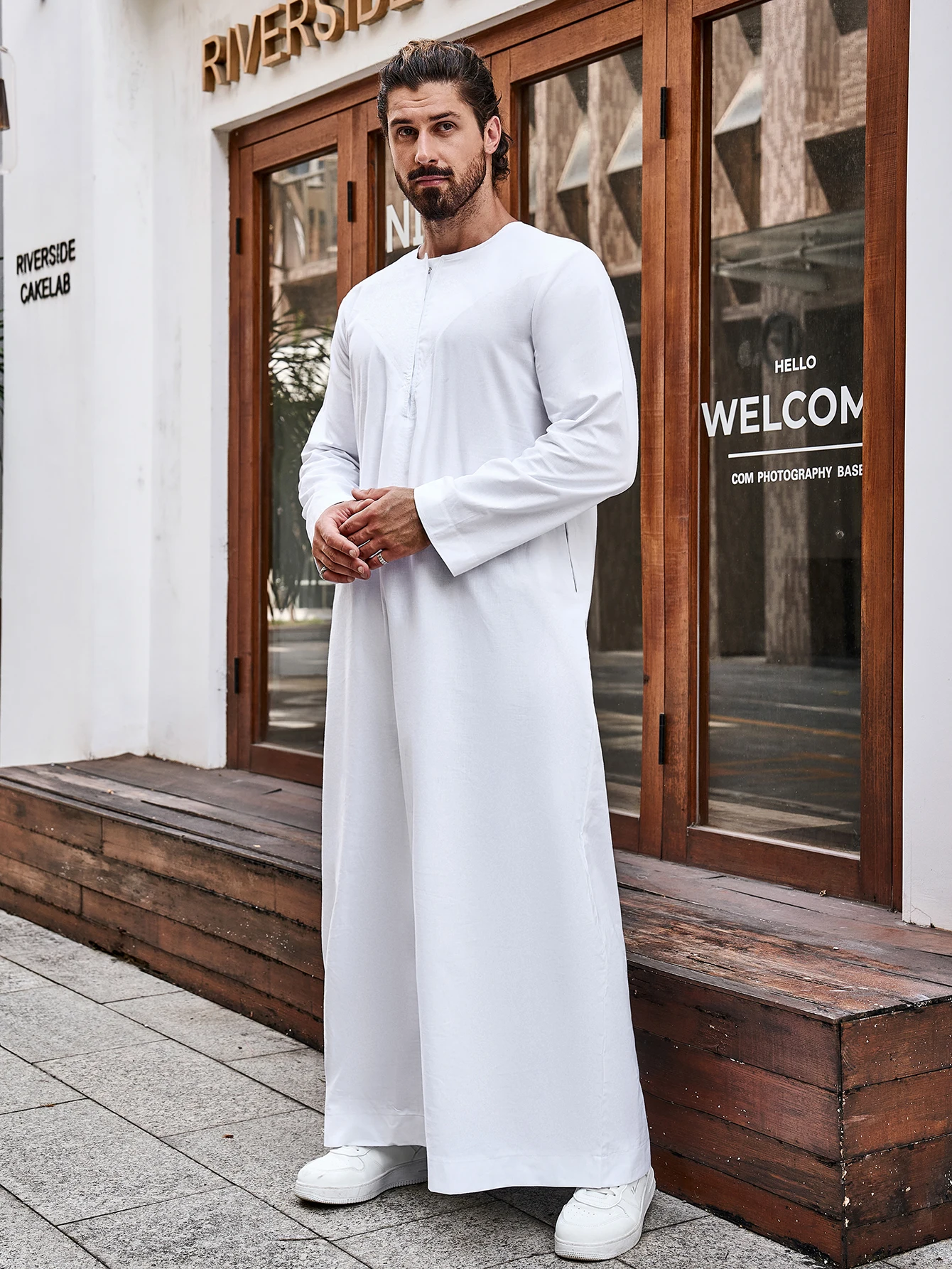 Ramadan islam Muslim Men's Long saudi Thobe Middle East Arab Dubai Malaysian Solid Color Long Sleeve Robe