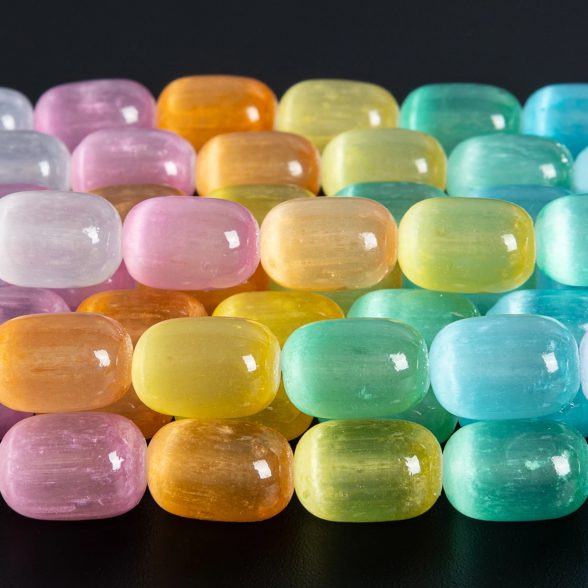 Smooth Mixed Color Selenite Barrel Shape Beads 8x12mm Natural Rainbow Selenite Beads Multicolor Gemstone Beads