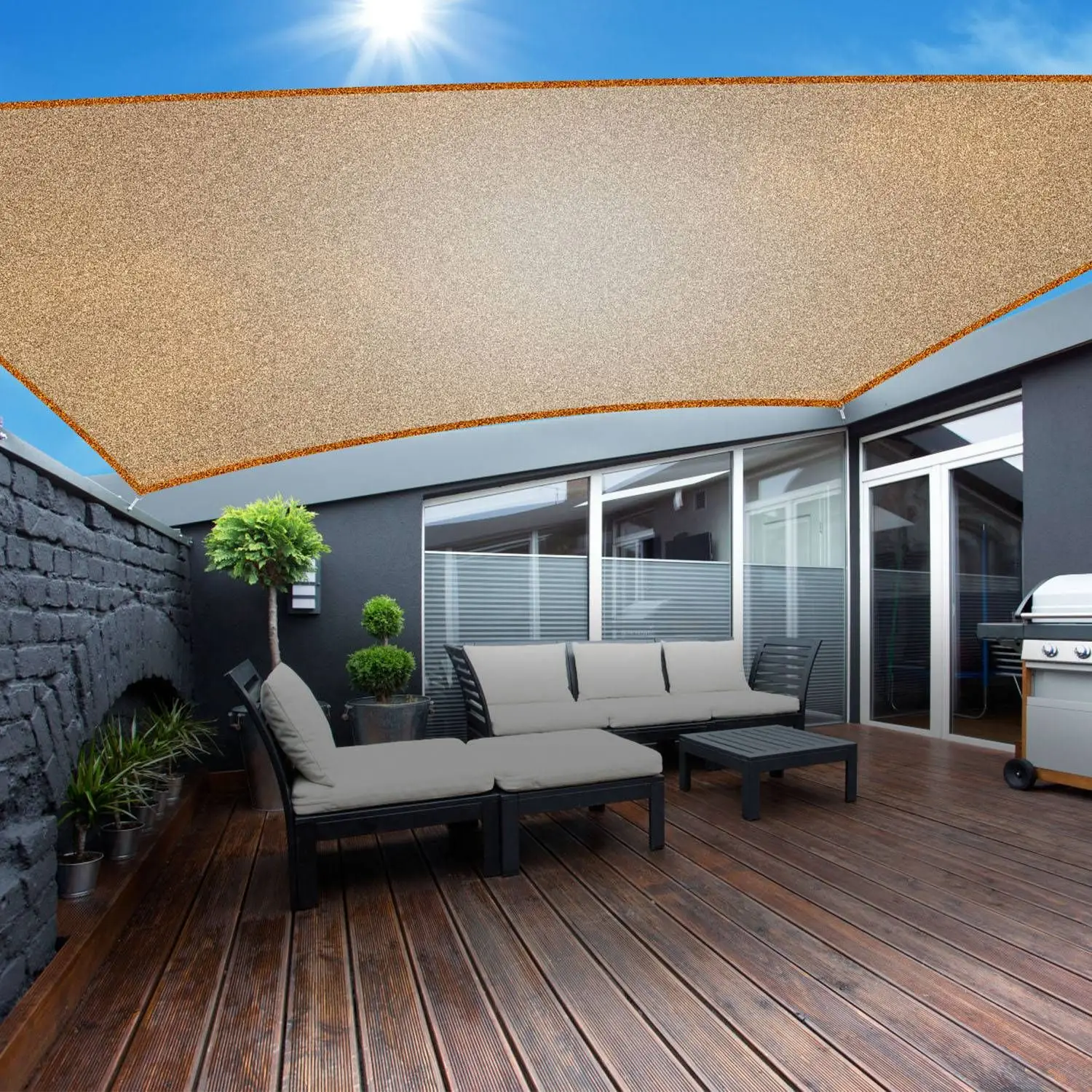 

For Rectangle Shade Sails Top Canopy 98% UV Block Awning Shelter 185GSM HDPE Patio Cover with Snap Hooks Ropes for Outdoor Garde