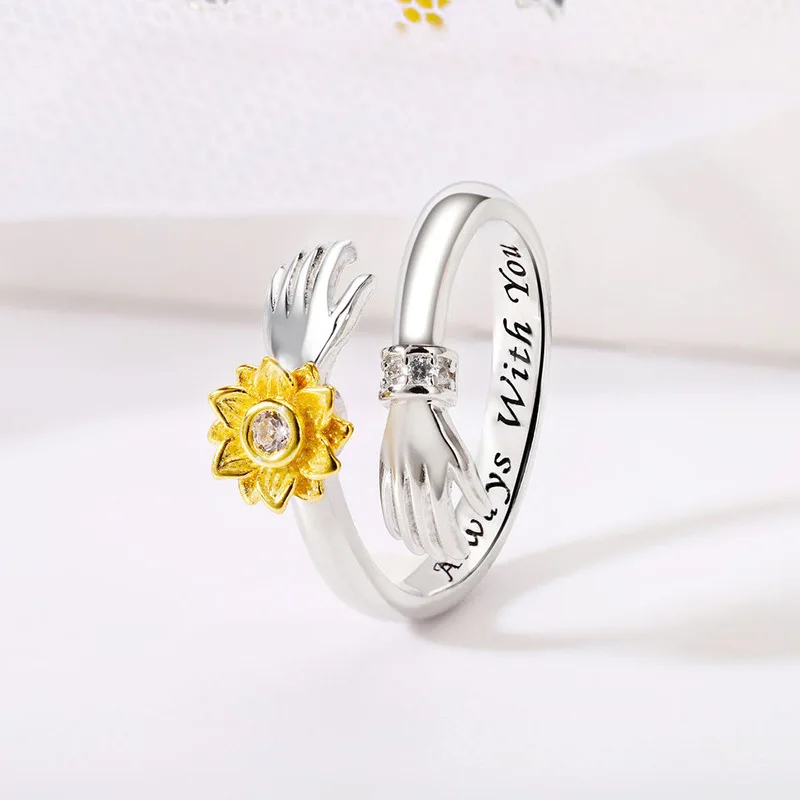 2025 New European and American Style Sunflower Ring for Women with Adjustable Palm Design, Fashionable and Clean New Style