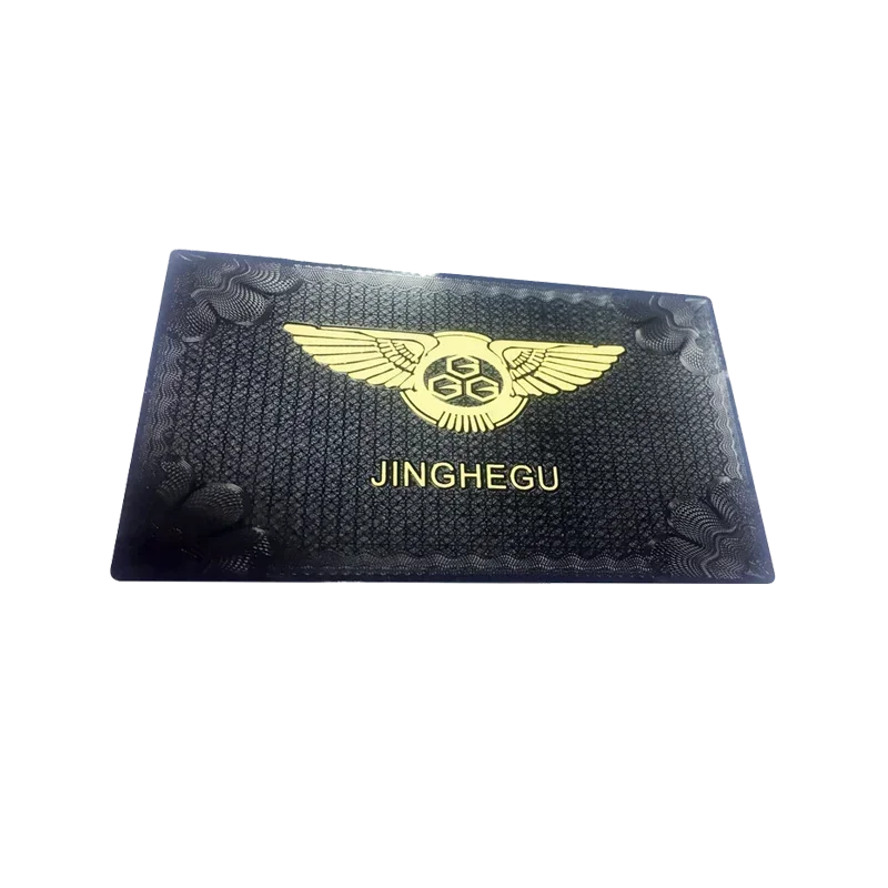 บัตรธุรกิจสแตนเลสสตีลหรูหรา พิมพ์ยูวีแบบกำหนดเอง ลายฉลุสีดำด้าน ขอบทองขัดเงา