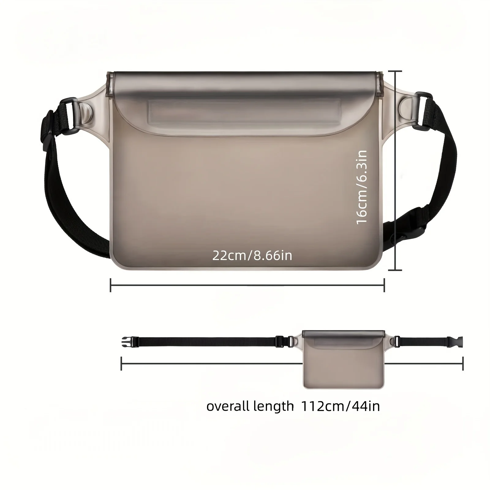 Sac de téléphone Transparent de grande capacité, sac de taille de téléphone à écran tactile scellé à trois couches, sac de plage réglable, sac de rangement pour téléphone